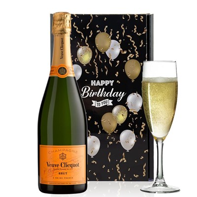 Veuve Clicquot Yellow Label Brut Champagne 75cl And Flute Happy Birthday Gift Box